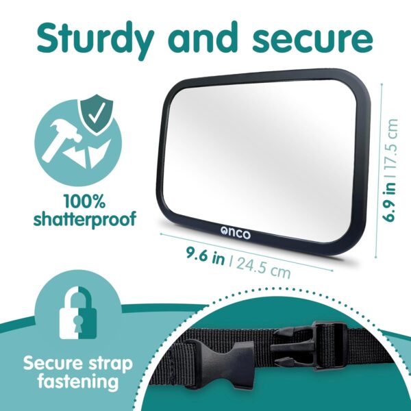 Onco Baby Car Mirror for Back Seat - Double Award-Winning, 100% Shatterproof Mirror, 360° Baby Must Haves, New Born Essentials, Car Mirror Rear Facing, Universal & Shake-Proof