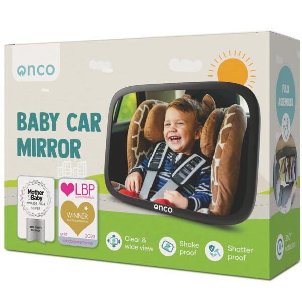 Onco Baby Car Mirror for Back Seat - Double Award-Winning, 100% Shatterproof Mirror, 360° Baby Must Haves, New Born Essentials, Car Mirror Rear Facing, Universal & Shake-Proof