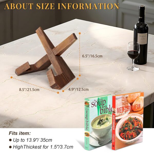 PUERSI Cookbook Stand, Handmade Wooden Book Stand, Cookbook Holder for Reading Hands Free, Recipe Book Hloder Display Stand, Cookbook and Recipe Holder for Counter