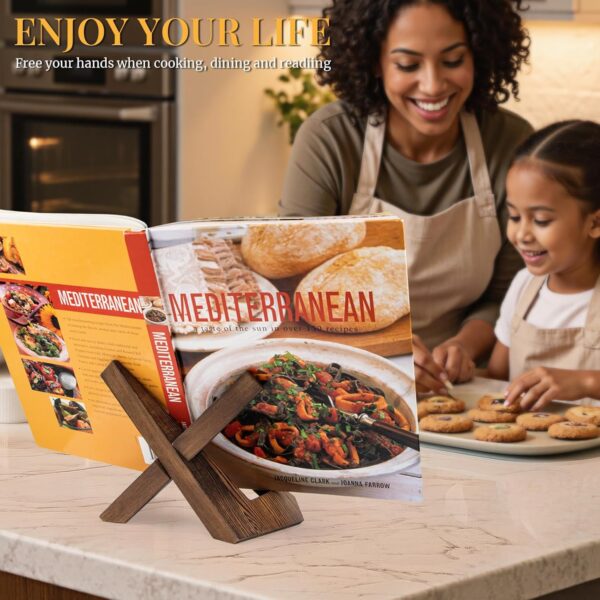 PUERSI Cookbook Stand, Handmade Wooden Book Stand, Cookbook Holder for Reading Hands Free, Recipe Book Hloder Display Stand, Cookbook and Recipe Holder for Counter