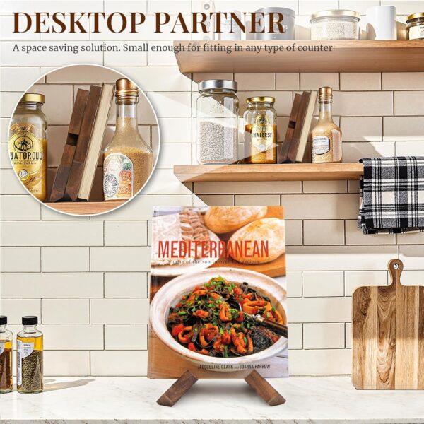 PUERSI Cookbook Stand, Handmade Wooden Book Stand, Cookbook Holder for Reading Hands Free, Recipe Book Hloder Display Stand, Cookbook and Recipe Holder for Counter