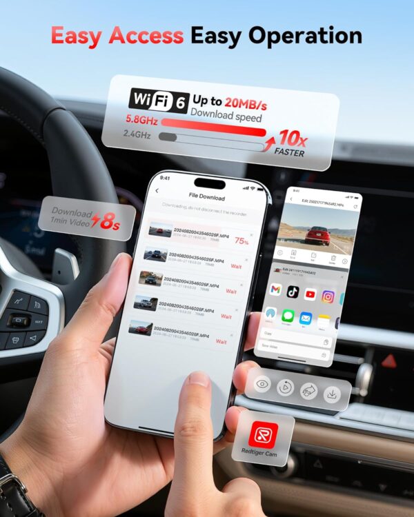 REDTIGER 4K Dash Cam Front and Rear with STARVIS 2, 5.8GHz Wi-Fi Dash Camera for Cars, 128GB Card Included, GPS, 3.18”IPS Screen, Night Vision, 170°Wide Angle, WDR, 24H Parking...