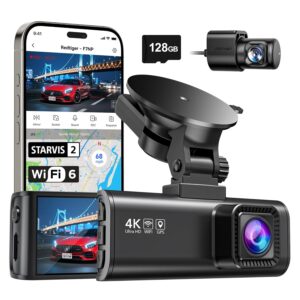 REDTIGER 4K Dash Cam Front and Rear with STARVIS 2, 5.8GHz Wi-Fi Dash Camera for Cars, 128GB Card Included, GPS, 3.18”IPS Screen, Night Vision, 170°Wide Angle, WDR, 24H Parking...