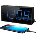 ROCAM Digital Alarm Clocks with USB Charger for Bedrooms, Electric Loud Alarm Clock for Heavy Sleeper, 7” Digital Clock Large Display with Dual Alarm, Battery Backup, Volume,...