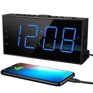 ROCAM Digital Alarm Clocks with USB Charger for Bedrooms, Electric Loud Alarm Clock for Heavy Sleeper, 7” Digital Clock Large Display with Dual Alarm, Battery Backup, Volume,...