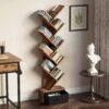 Rolanstar Bookshelf with Drawer, 9-Tier Tree Bookshelf, Rustic Brown Bookcase, Wooden Storage Rack for CDs/Movies/Books, Utility Organizer Shelves for Living Room, Bedroom, Home...