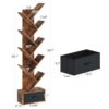 Rolanstar Bookshelf with Drawer, 9-Tier Tree Bookshelf, Rustic Brown Bookcase, Wooden Storage Rack for CDs/Movies/Books, Utility Organizer Shelves for Living Room, Bedroom, Home...
