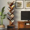 Rolanstar Bookshelf with Drawer, 9-Tier Tree Bookshelf, Rustic Brown Bookcase, Wooden Storage Rack for CDs/Movies/Books, Utility Organizer Shelves for Living Room, Bedroom, Home...