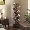 Rolanstar Bookshelf with Drawer, 9-Tier Tree Bookshelf, Rustic Brown Bookcase, Wooden Storage Rack for CDs/Movies/Books, Utility Organizer Shelves for Living Room, Bedroom, Home...