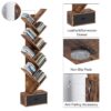 Rolanstar Bookshelf with Drawer, 9-Tier Tree Bookshelf, Rustic Brown Bookcase, Wooden Storage Rack for CDs/Movies/Books, Utility Organizer Shelves for Living Room, Bedroom, Home...