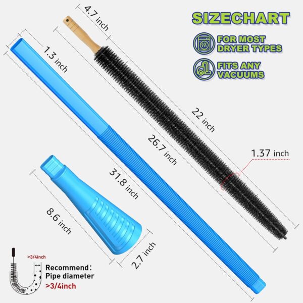 Sealegend 2 Pieces Dryer Vent Cleaning Kit, Flexible Lint Vacuum Hose Attachment and Lint Brush Lint Remover Power Washer, Blue