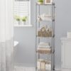 SONGMICS 5-Tier Bathroom Shelf, Storage Rack for Small Space, with 5 PP Shelf Liners, Removable Hook, Extendable Design, Silver and Translucent ULGR023S01