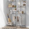 SONGMICS 5-Tier Bathroom Shelf, Storage Rack for Small Space, with 5 PP Shelf Liners, Removable Hook, Extendable Design, Silver and Translucent ULGR023S01