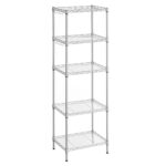 SONGMICS 5-Tier Metal Storage Shelves, Kitchen Wire Shelving Unit, Storage Rack with Adjustable Shelves, Shelf Liners, 8 Hooks, for Garage, 30 x 40 x 121 cm, Silver ULGR115E01