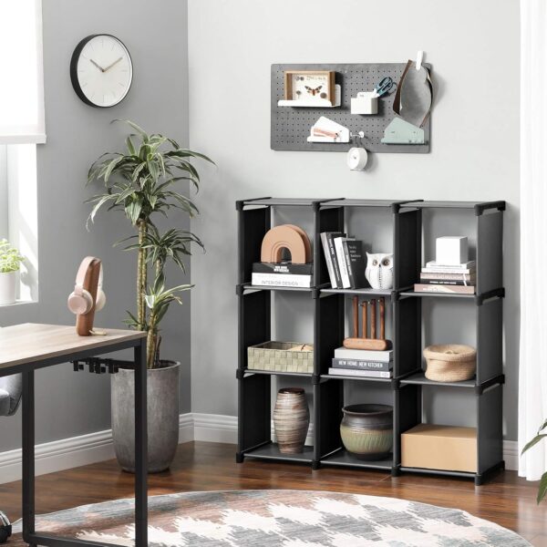 SONGMICS 9-Cube DIY Storage Shelves, Open Bookshelf Closet Organizer Rack Cabinet, Black ULSN45BK