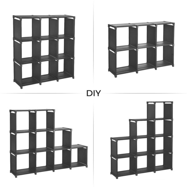 SONGMICS 9-Cube DIY Storage Shelves, Open Bookshelf Closet Organizer Rack Cabinet, Black ULSN45BK