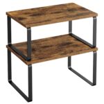 SONGMICS Cabinet Organizer Shelf, Set of 2 Kitchen Counter Shelves, Kitchen Storage, Spice Rack, Stackable, Expandable, Metal and Engineered Wood, Ink Black and Rustic Brown...