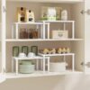 SONGMICS Cabinet Organizer Shelf, Set of 2 Kitchen Counter Shelves, Kitchen Storage, Spice Rack, Stackable, Expandable, Metal and Engineered Wood, Cloud White and Snow White...