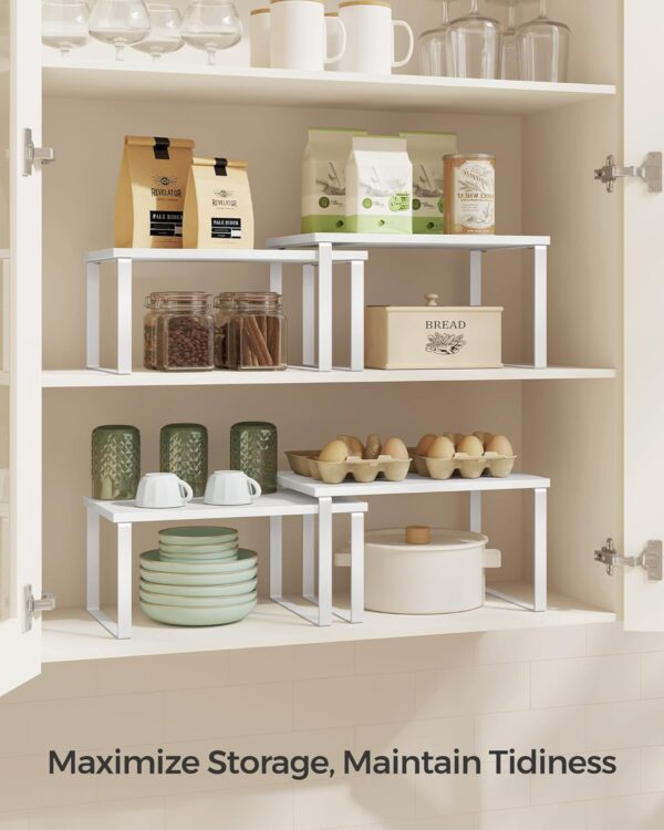 SONGMICS Cabinet Organizer Shelf, Set of 2 Kitchen Counter Shelves, Kitchen Storage, Spice Rack, Stackable, Expandable, Metal and Engineered Wood, Cloud White and Snow White...