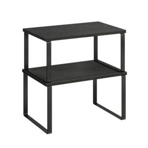 SONGMICS Cabinet Organizer Shelf, Set of 2 Kitchen Counter Shelves, Kitchen Storage, Spice Rack, Stackable, Expandable, Metal and Engineered Wood, Ink Black and Charcoal Black...