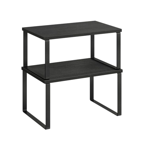 SONGMICS Cabinet Organizer Shelf, Set of 2 Kitchen Counter Shelves, Kitchen Storage, Spice Rack, Stackable, Expandable, Metal and Engineered Wood, Ink Black and Charcoal Black...