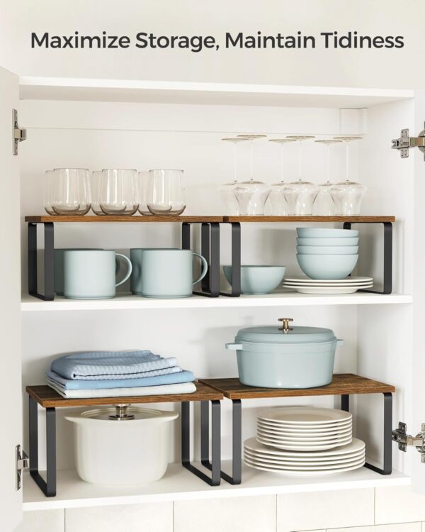 SONGMICS Cabinet Organizer Shelf, Set of 2 Kitchen Counter Shelves, Kitchen Storage, Spice Rack, Stackable, Expandable, Metal and Engineered Wood, Ink Black and Rustic Brown...