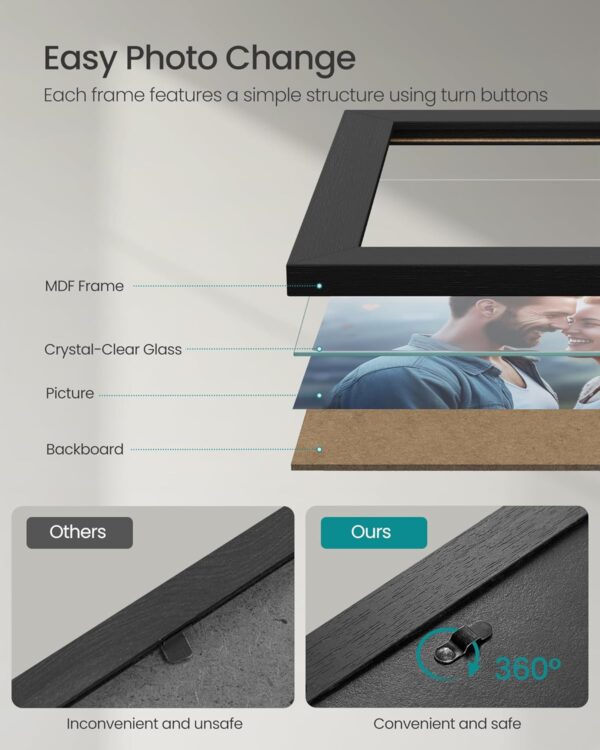 SONGMICS Picture Frames, Collage Picture Frames Set of 10, Two 8x10, Four 5x7, Four 4x6, Photo Frame for Wall Gallery Decor, Table Display, Glass, Ink Black