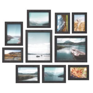 SONGMICS Picture Frames, Collage Picture Frames Set of 10, Two 8x10, Four 5x7, Four 4x6, Photo Frame for Wall Gallery Decor, Table Display, Glass, Ink Black