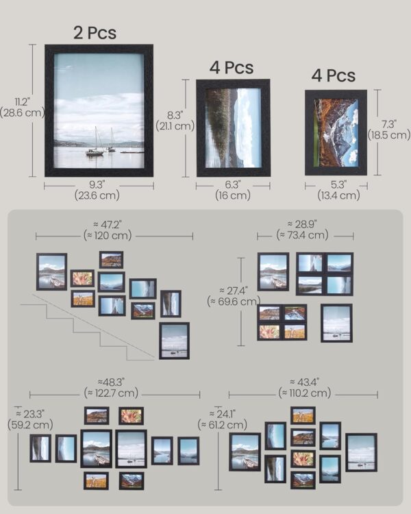 SONGMICS Picture Frames, Collage Picture Frames Set of 10, Two 8x10, Four 5x7, Four 4x6, Photo Frame for Wall Gallery Decor, Table Display, Glass, Ink Black