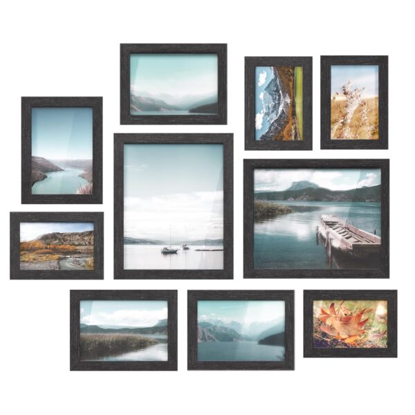 SONGMICS Picture Frames, Collage Picture Frames Set of 10, Two 8x10, Four 5x7, Four 4x6, Photo Frame for Wall Gallery Decor, Table Display, Glass, Ink Black