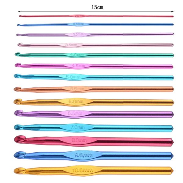 SUMAJU 14 Pieces Aluminum Crochet Hooks, Multicolor Knitting Needles Craft Making Tool Yarn Set 2mm-10mm Stocking Stuffer