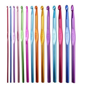 SUMAJU 14 Pieces Aluminum Crochet Hooks, Multicolor Knitting Needles Craft Making Tool Yarn Set 2mm-10mm Stocking Stuffer