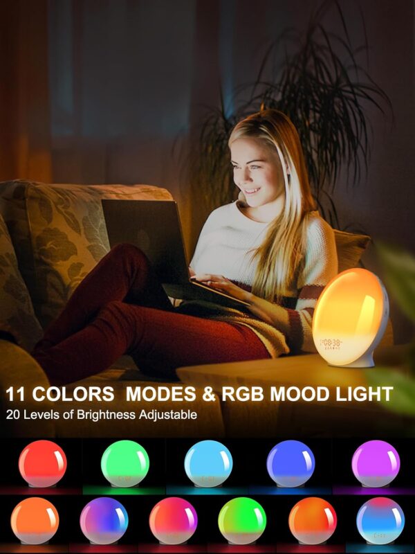 Sunrise Alarm Clock for Heavy Sleepers, Smart Wake Up Light with Sunrise/Sunset Simulation, App Controlled, Natural Sounds & FM Radio, 7 Alarms & Snooze, 11 Colors Night Light...