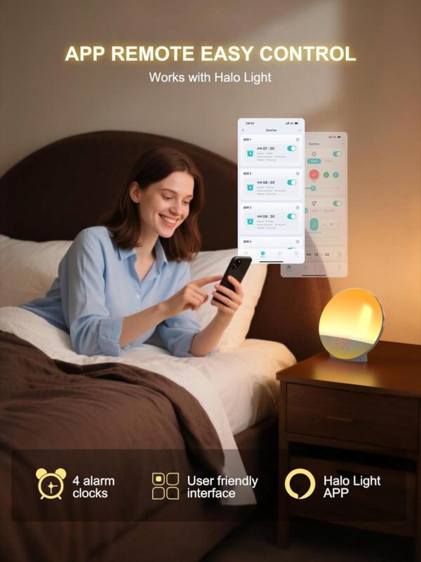 Sunrise Alarm Clock for Heavy Sleepers, Smart Wake Up Light with Sunrise/Sunset Simulation, App Controlled, Natural Sounds & FM Radio, 7 Alarms & Snooze, 11 Colors Night Light...