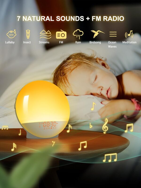 Sunrise Alarm Clock for Heavy Sleepers, Smart Wake Up Light with Sunrise/Sunset Simulation, App Controlled, Natural Sounds & FM Radio, 7 Alarms & Snooze, 11 Colors Night Light...