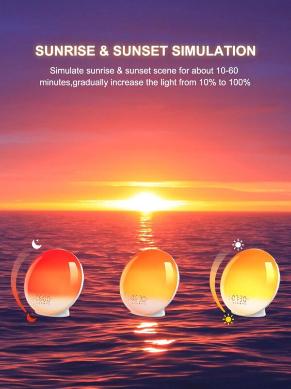 Sunrise Alarm Clock for Heavy Sleepers, Smart Wake Up Light with Sunrise/Sunset Simulation, App Controlled, Natural Sounds & FM Radio, 7 Alarms & Snooze, 11 Colors Night Light...