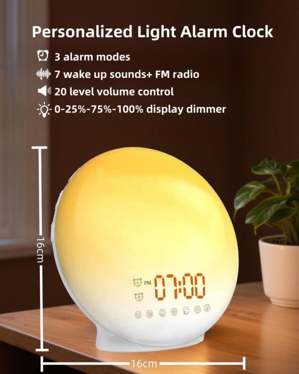 Sunrise Alarm Clock Wake up Light, Smart Sleep Alarm Clock for Kids Adults, Sunrise Sunset Simulation, 7 Natural Sound Machine,FM Radio, Bedroom Decor Sleep Aid for Hard Sleepers