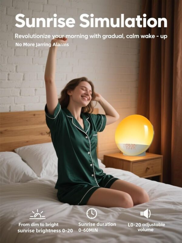 Sunrise Alarm Clock Wake up Light, Smart Sleep Alarm Clock for Kids Adults, Sunrise Sunset Simulation, 7 Natural Sound Machine,FM Radio, Bedroom Decor Sleep Aid for Hard Sleepers