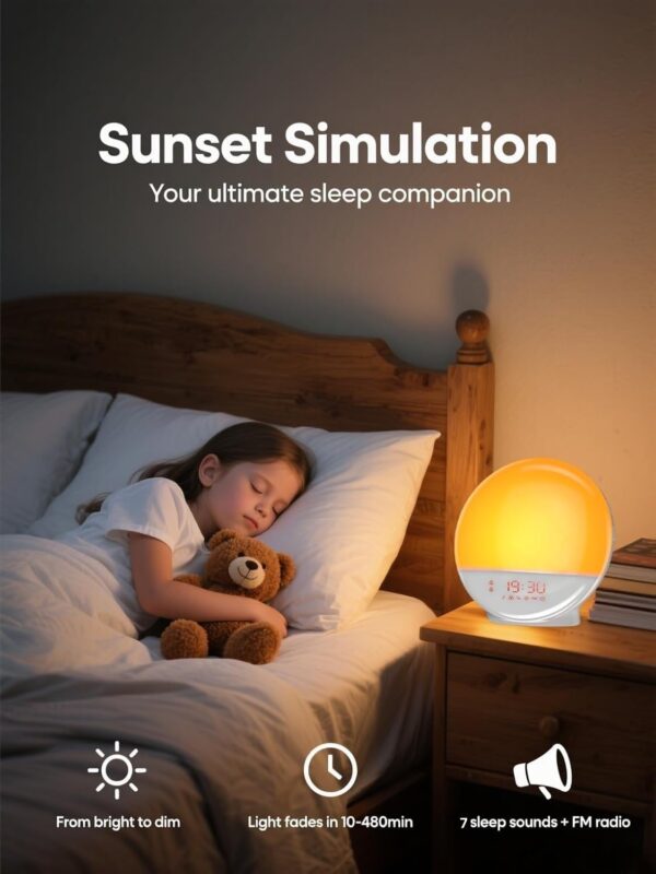Sunrise Alarm Clock Wake up Light, Smart Sleep Alarm Clock for Kids Adults, Sunrise Sunset Simulation, 7 Natural Sound Machine,FM Radio, Bedroom Decor Sleep Aid for Hard Sleepers