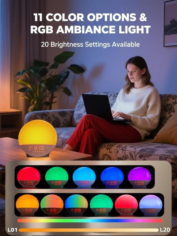 Sunrise Alarm Clock Wake up Light, Smart Sleep Alarm Clock for Kids Adults, Sunrise Sunset Simulation, 7 Natural Sound Machine,FM Radio, Bedroom Decor Sleep Aid for Hard Sleepers