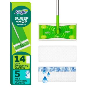 Swiffer Sweep + Mop, Broom & Mop Alternative, Dry & Wet Floor Cleaner for Dirt, Dust, Hair, All Purpose Cleaning Tool for Home, Bathroom, Kitchen, Set Includes 1 Sweeper, 14 Dry...