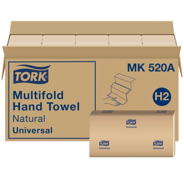 Tork Universal MK520A Multifold Paper Hand Towel, 1-Ply, 9.5" Width x 9.13" Length, Natural, (Case of 16 Packs, 250 per Pack, 4,000 Towels)