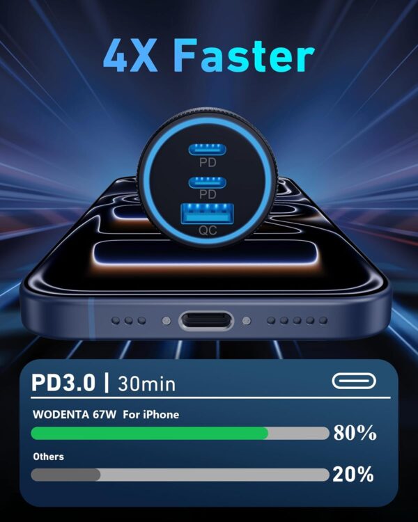 USB C Car Charger, 3-Port 67W Super Fast Charging Dual USB-C & USB-A Car Charger Accessories Cigarette Lighter Adapter for iPhone 17 16e 16 15 14 13 12 11 Pro Max, iPad, Galaxy,...