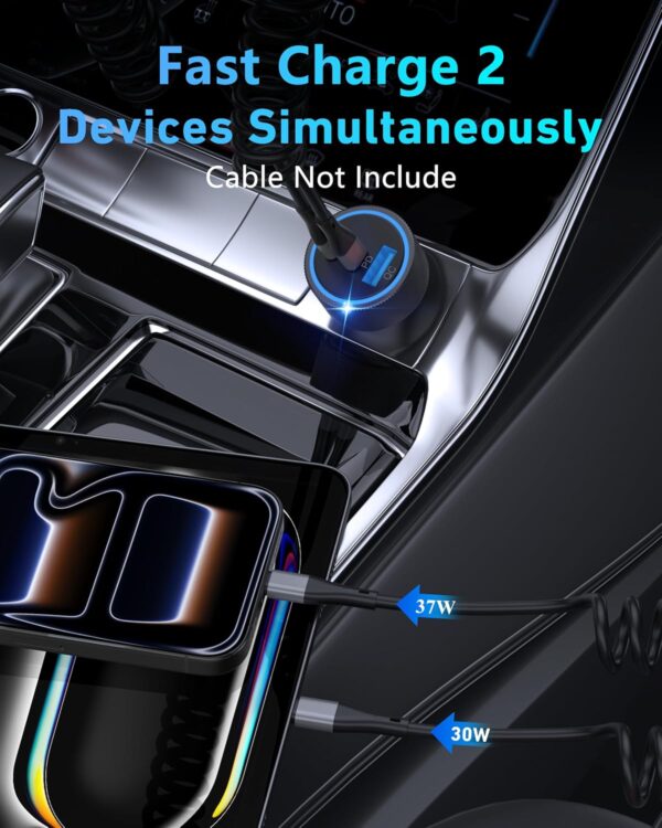 USB C Car Charger, 3-Port 67W Super Fast Charging Dual USB-C & USB-A Car Charger Accessories Cigarette Lighter Adapter for iPhone 17 16e 16 15 14 13 12 11 Pro Max, iPad, Galaxy,...