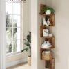 VASAGLE Corner Shelf Wall Mount, 5-Tier Floating Corner Bookshelf, Plant Shelf for Bedroom, Living Room, Bathroom, Home Office, Rustic Brown
