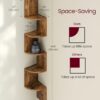 VASAGLE Corner Shelf Wall Mount, 5-Tier Floating Corner Bookshelf, Plant Shelf for Bedroom, Living Room, Bathroom, Home Office, Rustic Brown