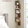 VASAGLE Corner Shelf Wall Mount, 5-Tier Floating Corner Bookshelf, Plant Shelf for Bedroom, Living Room, Bathroom, Home Office, Rustic Brown