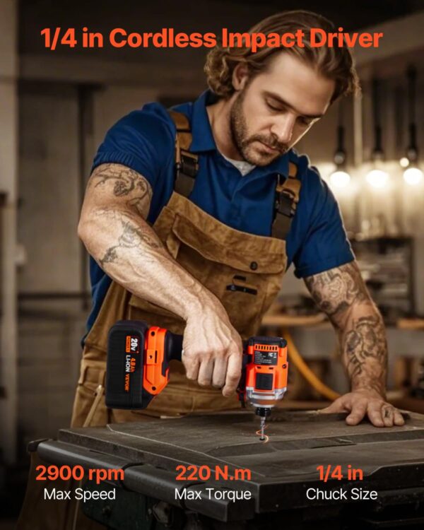 VEVOR Tool Combo Kit, 20V Brushless 5-Tool Combo Kit, Cordless Power Tool Combo Kit, Cordless Drill and Impact Driver, with 4.0 Ah Batteries, Charger, Reciprocating Saw,...