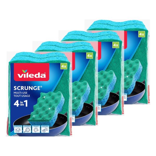 Vileda Scrunge Multi-Use Non-Scratch Scrub Sponge (Pack of 16) | Rinses Clean, Stays Fresh Longer | Durable & Long-Lasting | Dishwasher Safe