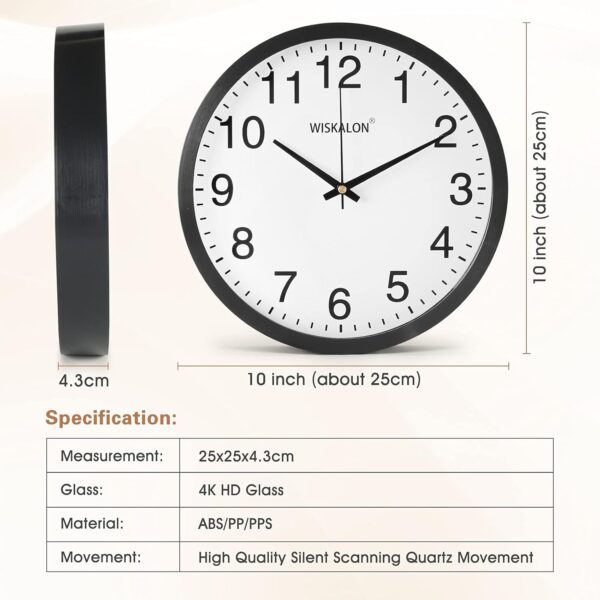 WISKALON 10 inch Wall Clock,Silent Non-Ticking Elegant Black Frame Wall Clock,Classic Digital Wall Clock with Glass,Battery Operated Round Wall Clock,Easy to Read...